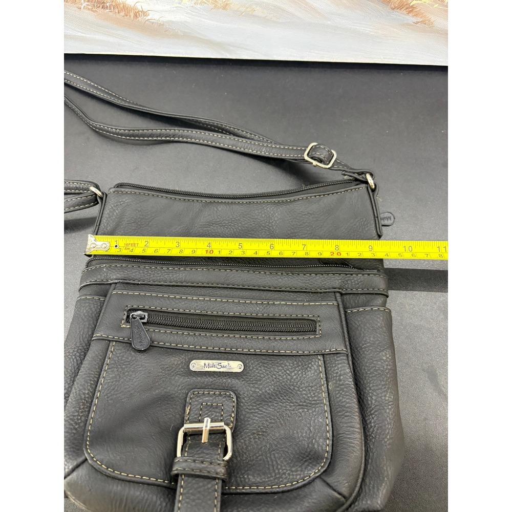 MultiSac Black Pebbled Crossbody Bag Multi Pocket Shoulder Purse Adjustable - Picture 8 of 10